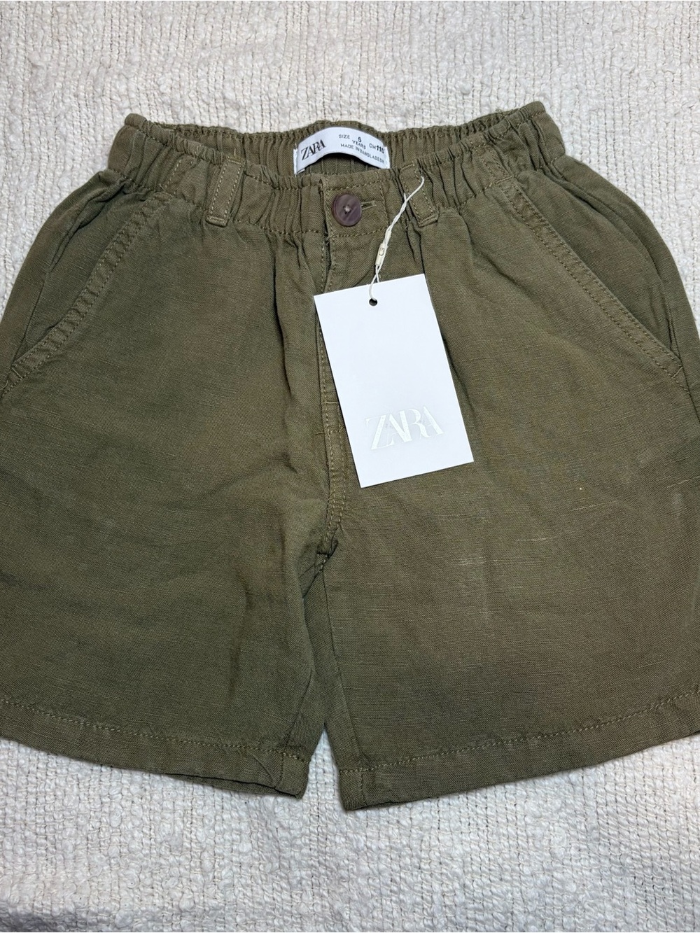 Zara Kids Boys Linen Blend Utility Shorts NWT Size 5 110 Olive Green
